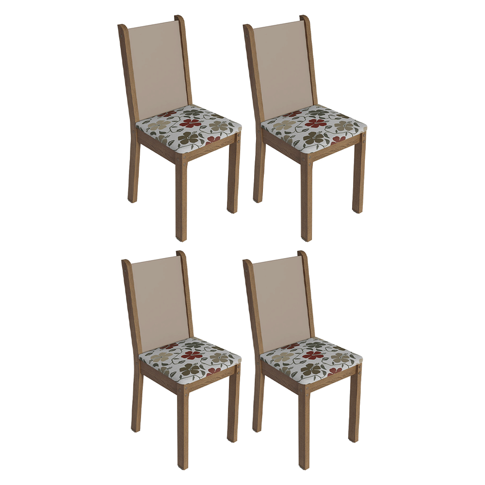 Kit 4 Cadeiras 4291 Madesa Rustic/Crema/Hibiscos