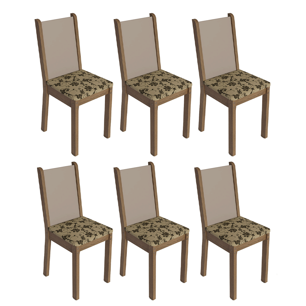 Kit 6 Cadeiras 4291 Madesa Rustic/Crema/Bege Marrom