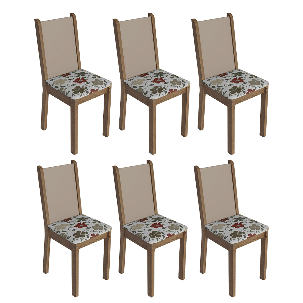 Kit 6 Cadeiras 4291 Madesa Rustic/Crema/Hibiscos