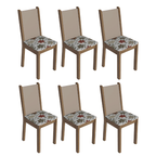 Kit 6 Cadeiras 4291 Madesa Rustic/Crema/Hibiscos