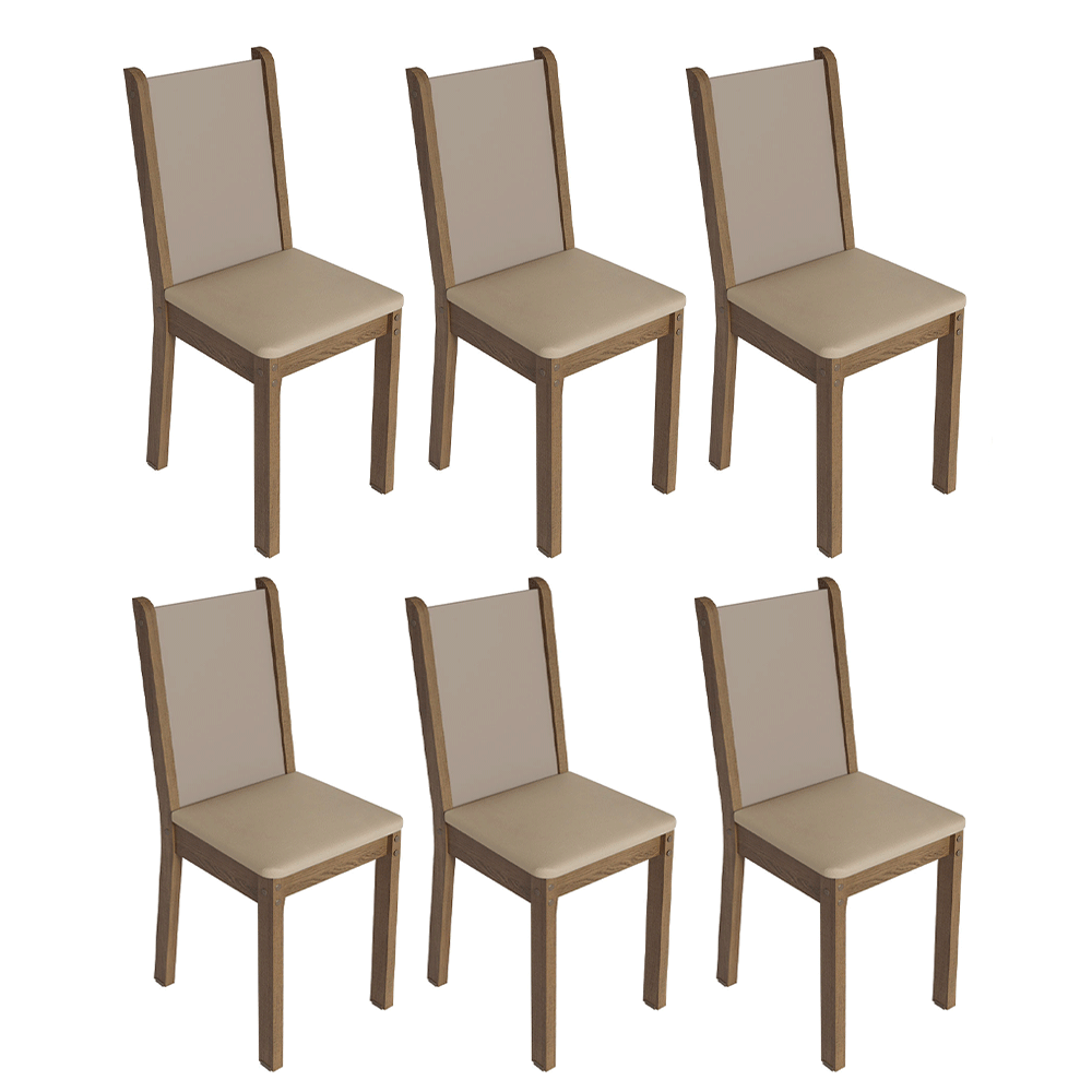 Kit 6 Cadeiras 4291 Madesa Rustic/Crema/Sintético Bege