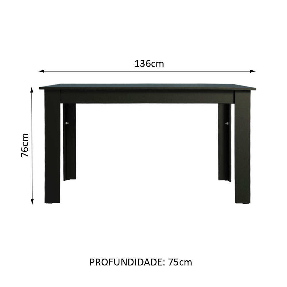 Mesa de Jantar Madesa Retangular Tampo de Madeira 5231 Preto