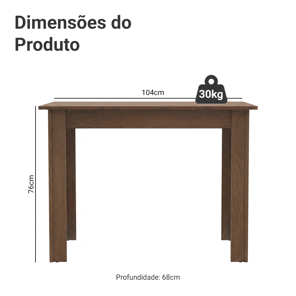 Mesa de Jantar Madesa Retangular Tampo de Madeira 5258B Rustic