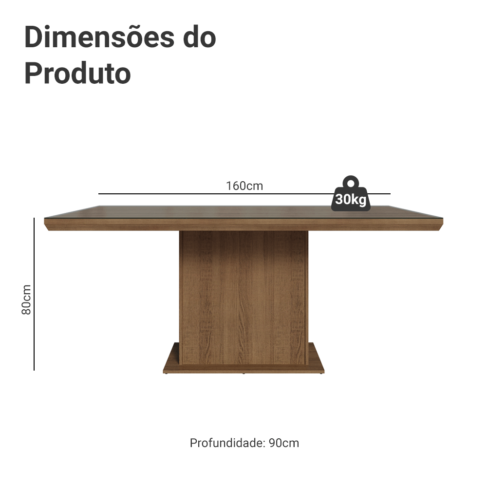 Mesa de Jantar Retangular Tampo com Moldura e Vidro Sobreposto Rustic 5275 Madesa