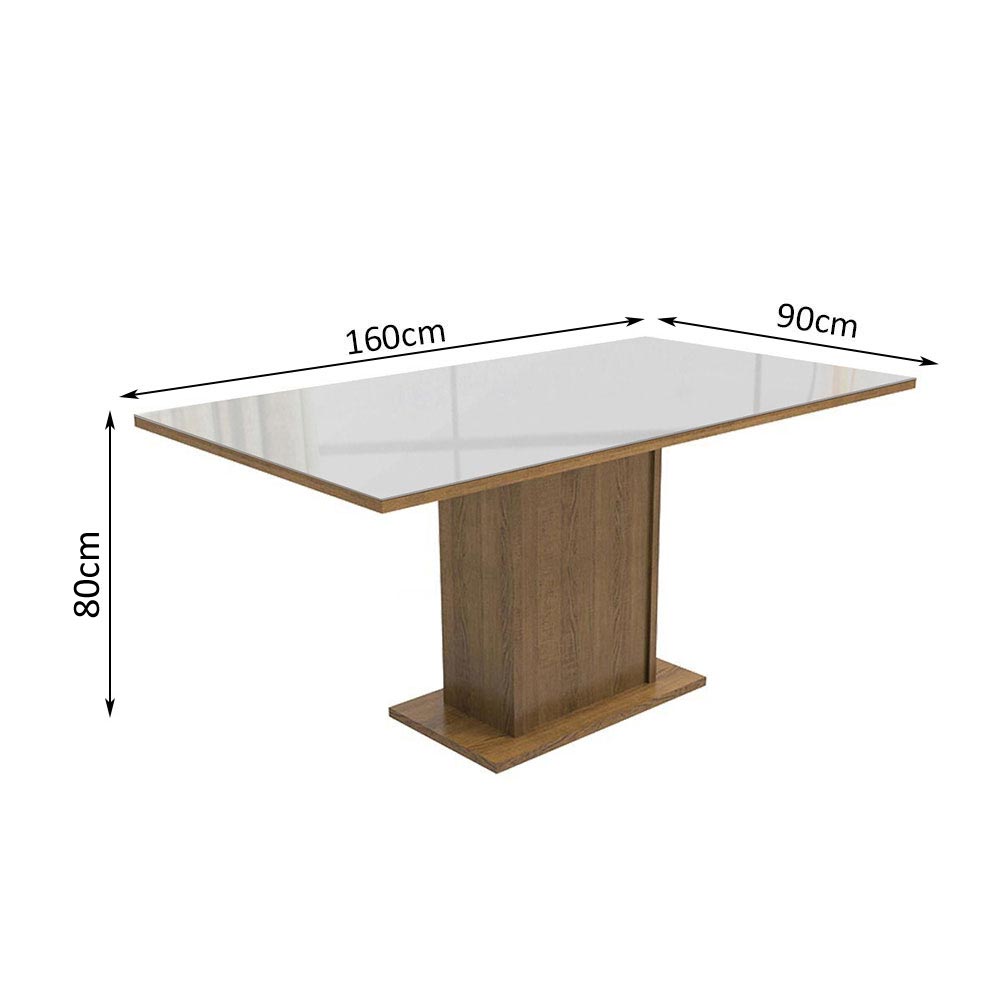 Mesa de Jantar Retangular Tampo de Vidro Rustic/Branco 5275 Madesa
