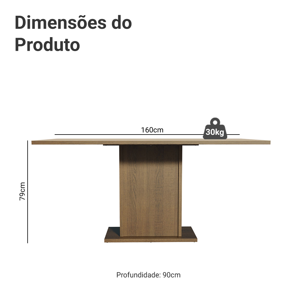 Mesa de Jantar Retangular Tampo de Madeira Rustic/Crema 5275 Madesa