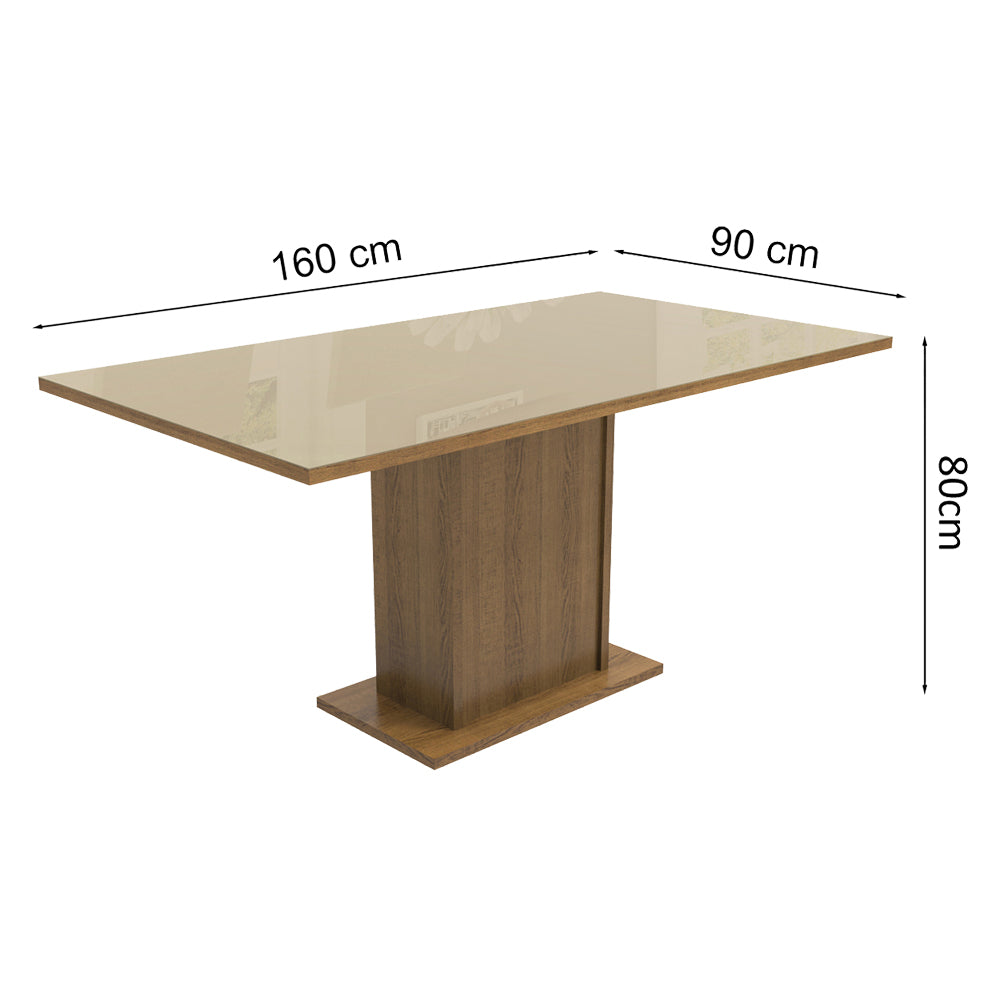 Mesa de Jantar Retangular Tampo de Vidro Rustic/Crema 5275 Madesa