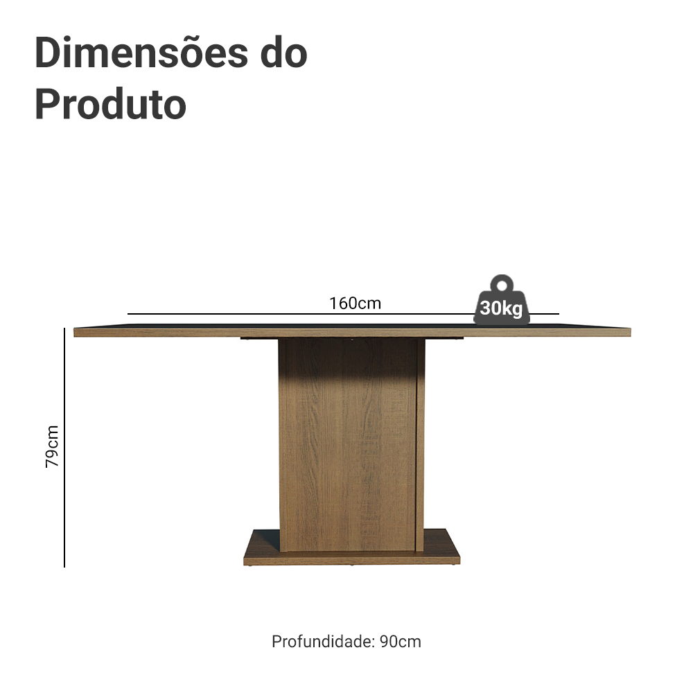 Mesa de Jantar Retangular Tampo de Madeira Rustic/Preto 5275 Madesa