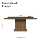 Mesa de Jantar Retangular Tampo com Moldura e Vidro Sobreposto Rustic/Preto 5275 Madesa