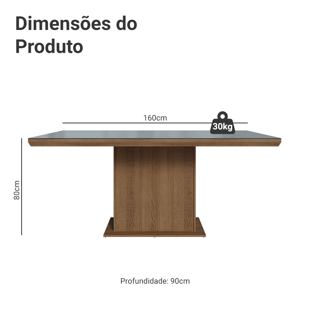 Mesa de Jantar Retangular Tampo com Moldura e Vidro Sobreposto Rustic/Cinza 5275 Madesa