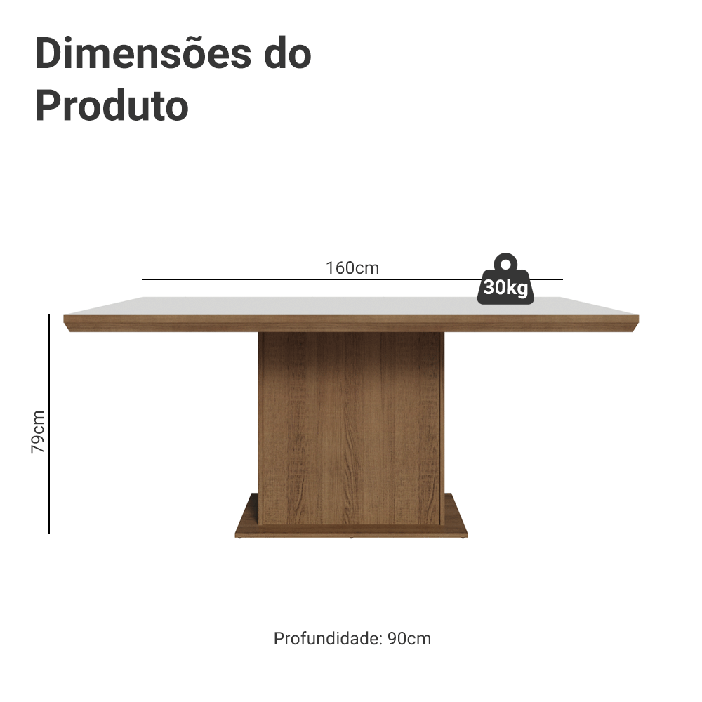 Mesa de Jantar Retangular Tampo com Moldura Rustic/Branco 5275 Madesa
