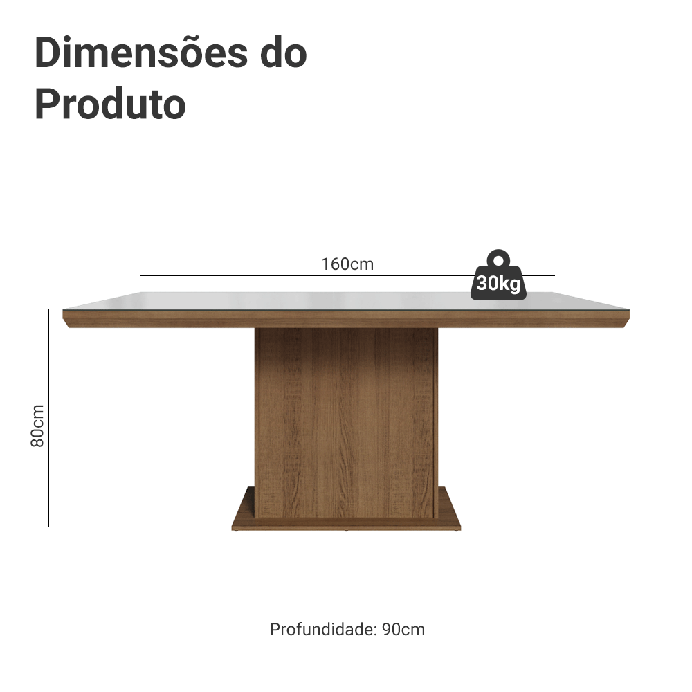 Mesa de Jantar Retangular Tampo com Moldura e Vidro Sobreposto Rustic/Branco 5275 Madesa