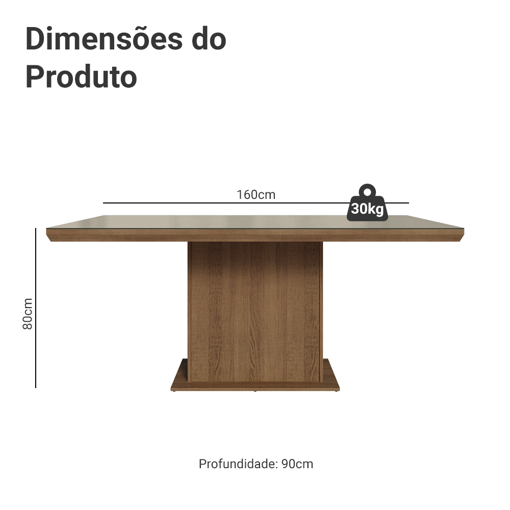 Mesa de Jantar Retangular Tampo com Moldura e Vidro Sobreposto Rustic/Crema 5275 Madesa