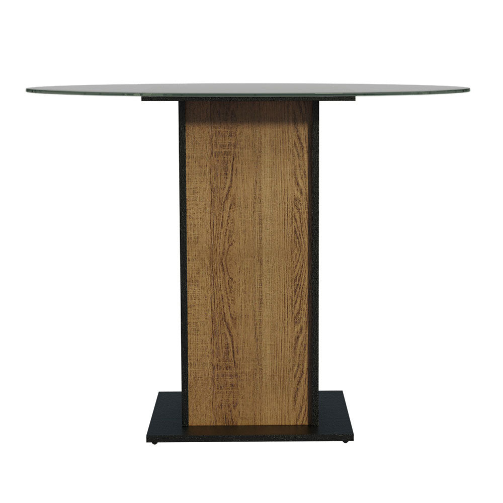 Mesa de Jantar Redonda Madesa 5324 com Tampo de Vidro Preto/Rustic