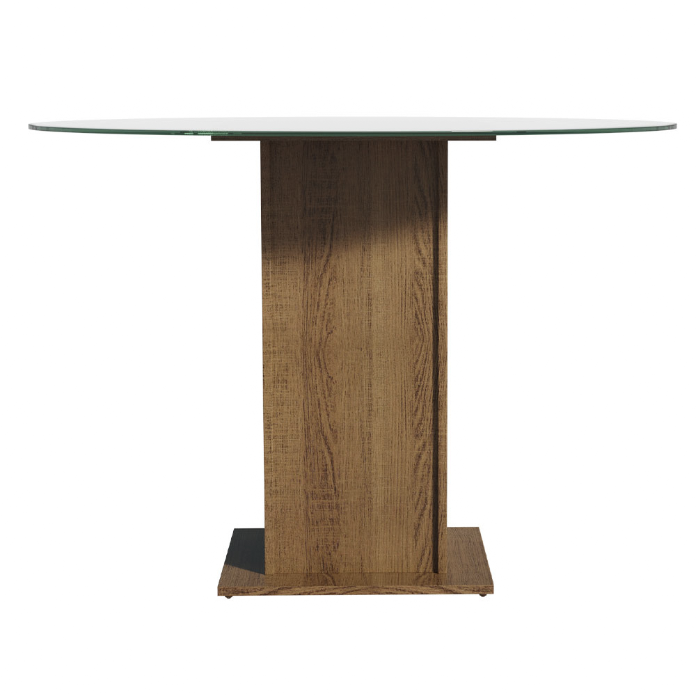Mesa de Jantar Redonda Madesa 5325 com Tampo de Vidro Rustic