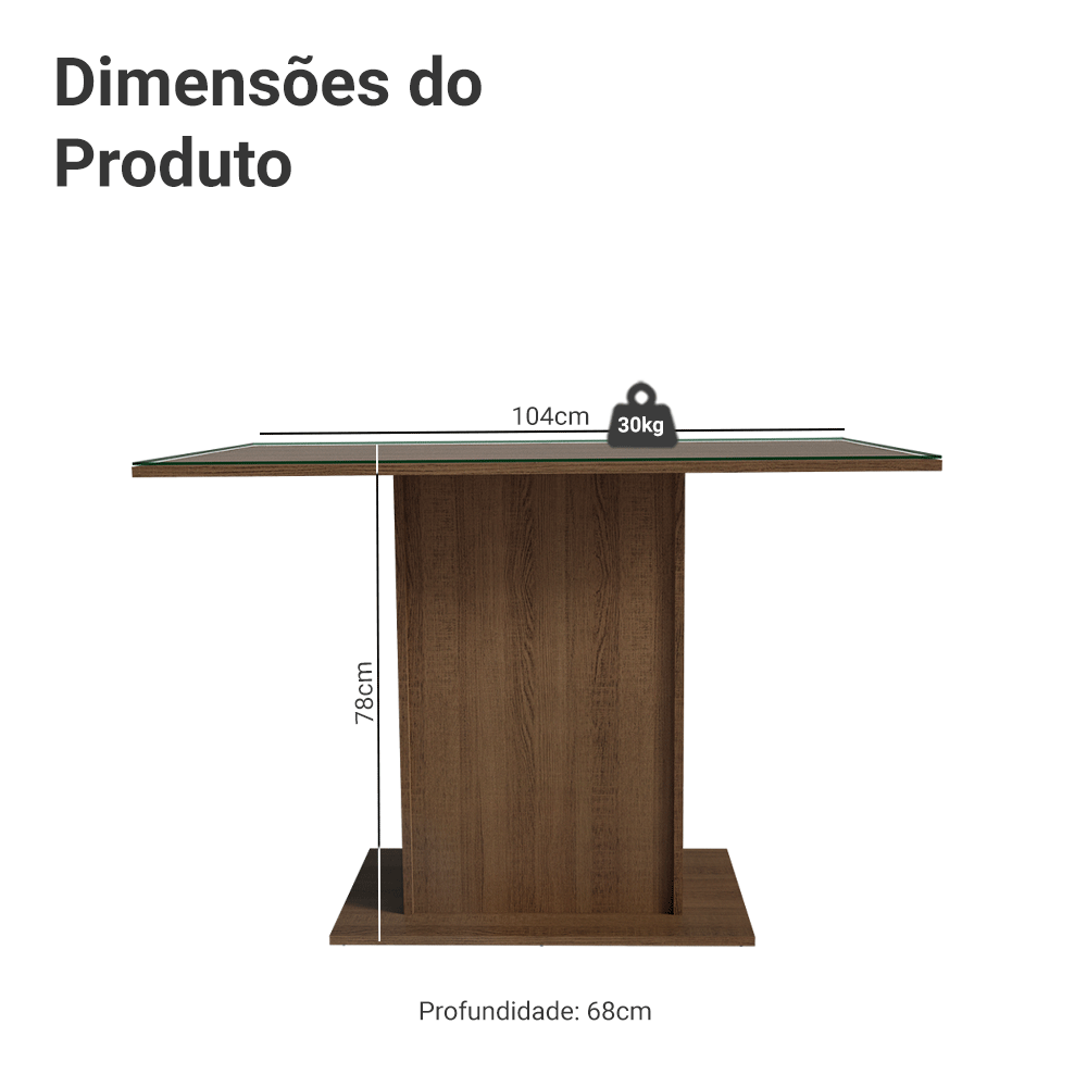 Mesa de Jantar Retangular com Tampo de Vidro Rustic 5329 Madesa