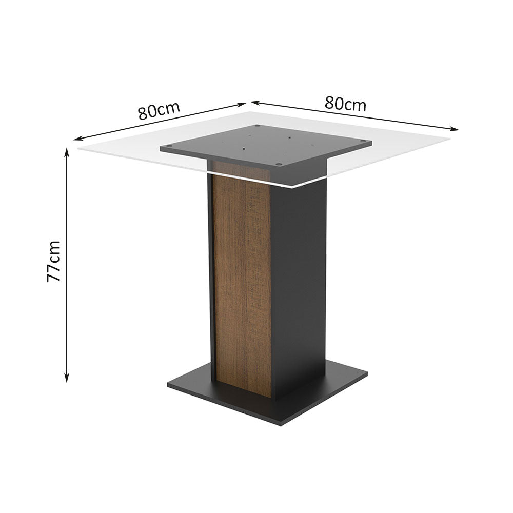 Mesa de Jantar Madesa Quadrada com Tampo de Vidro 5332A Preto/Rustic