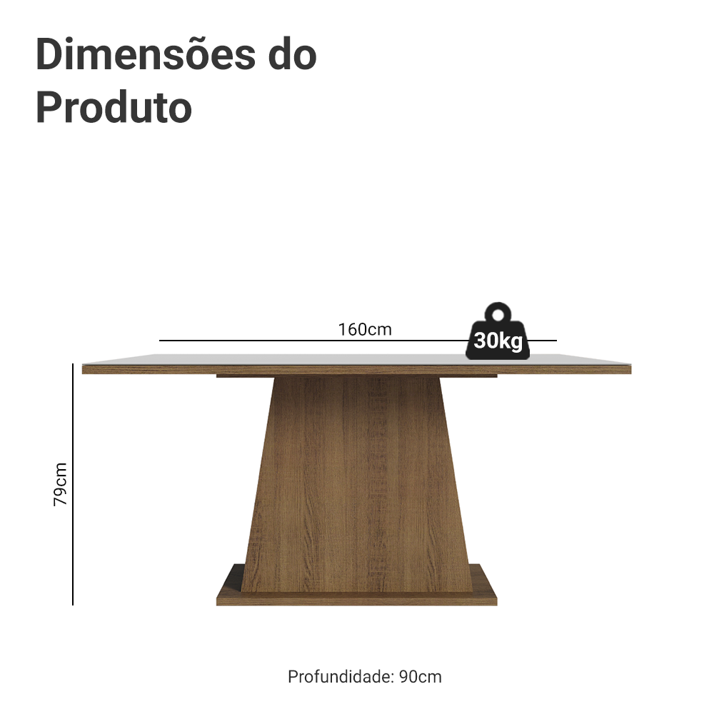 Mesa de Jantar Madesa Retangular Tampo de Vidro 5364 Rustic/Branco