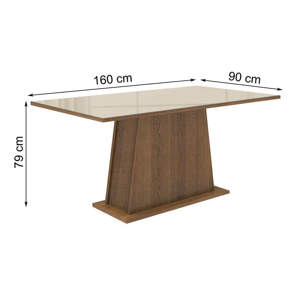 Mesa de Jantar Madesa Retangular Tampo de Vidro 5364 Rustic/Crema