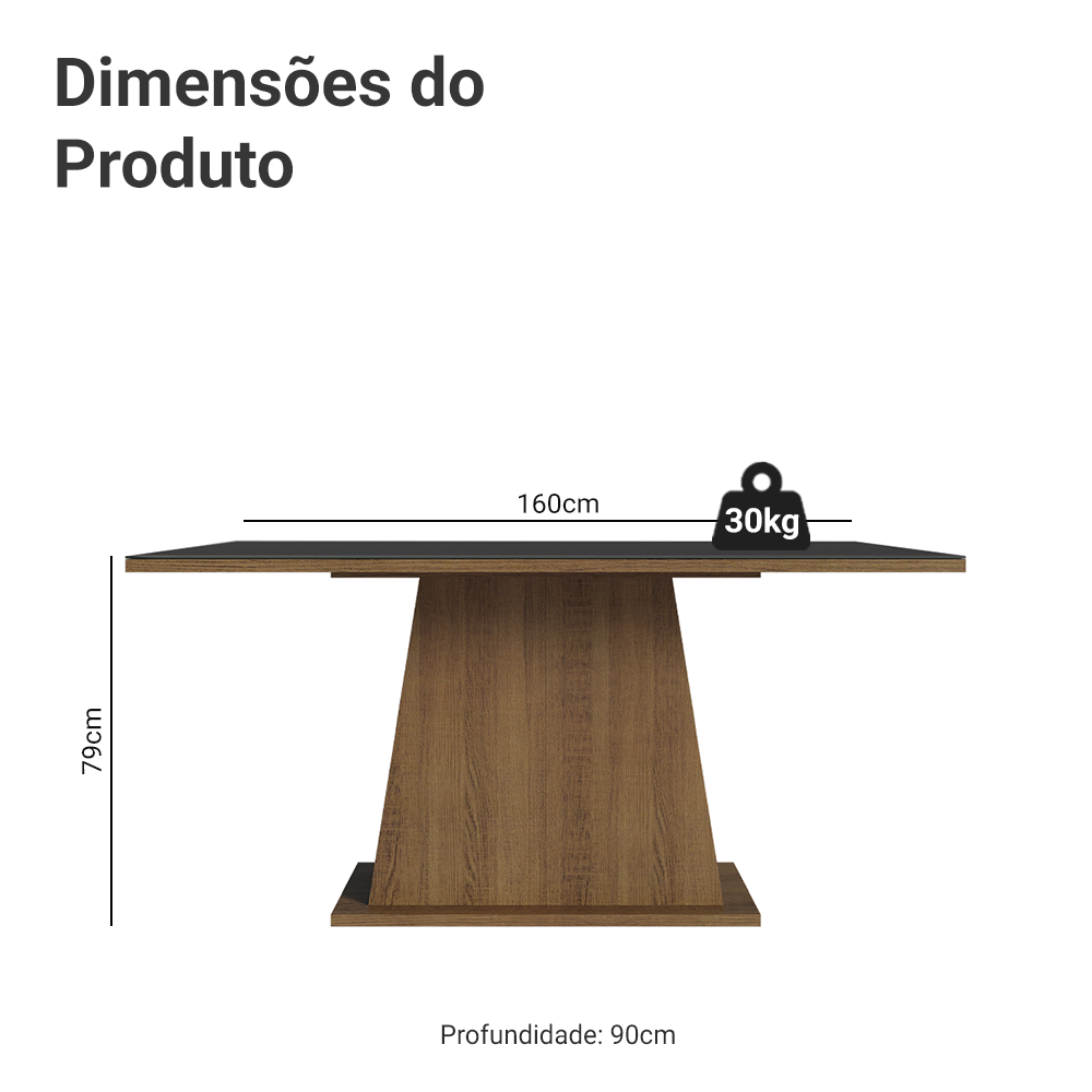 Mesa de Jantar Retangular Tampo de Vidro Rustic/Preto 5364 Madesa 02