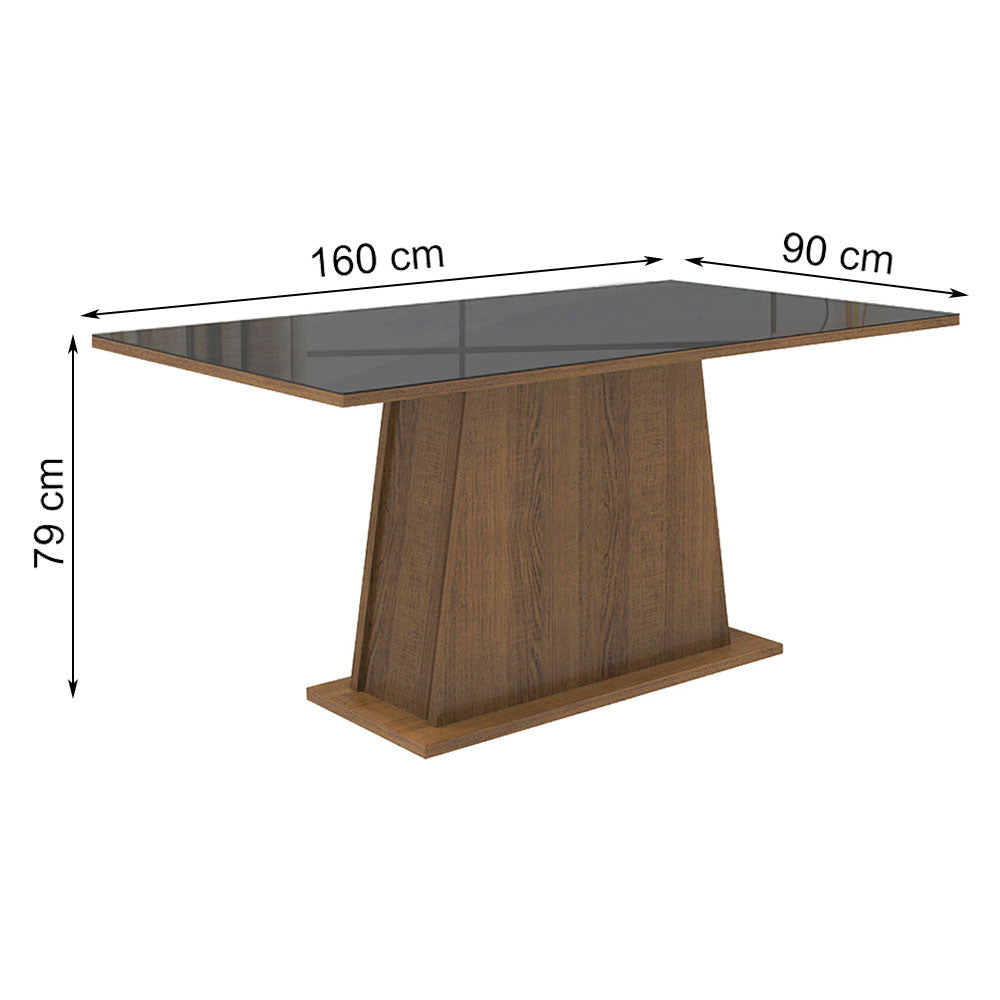 Mesa de Jantar Retangular Tampo de Vidro Rustic/Preto 5364 Madesa 02