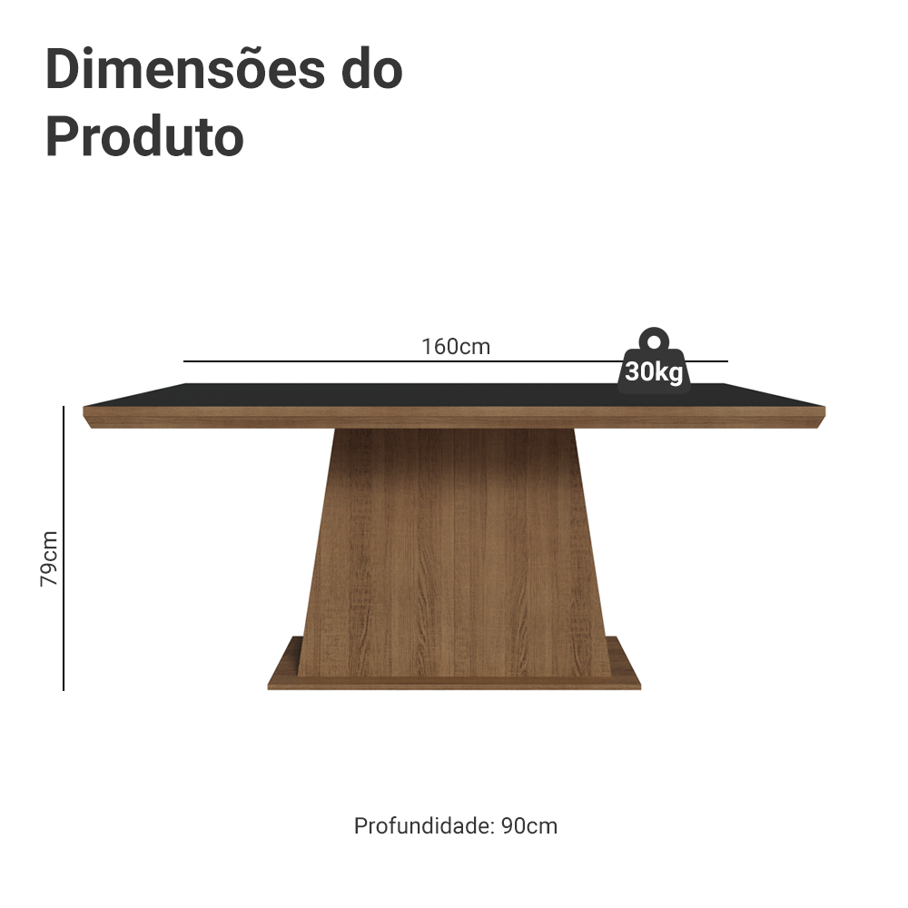 Mesa de Jantar Retangular Tampo com Moldura Rustic/Preto 5364 Madesa