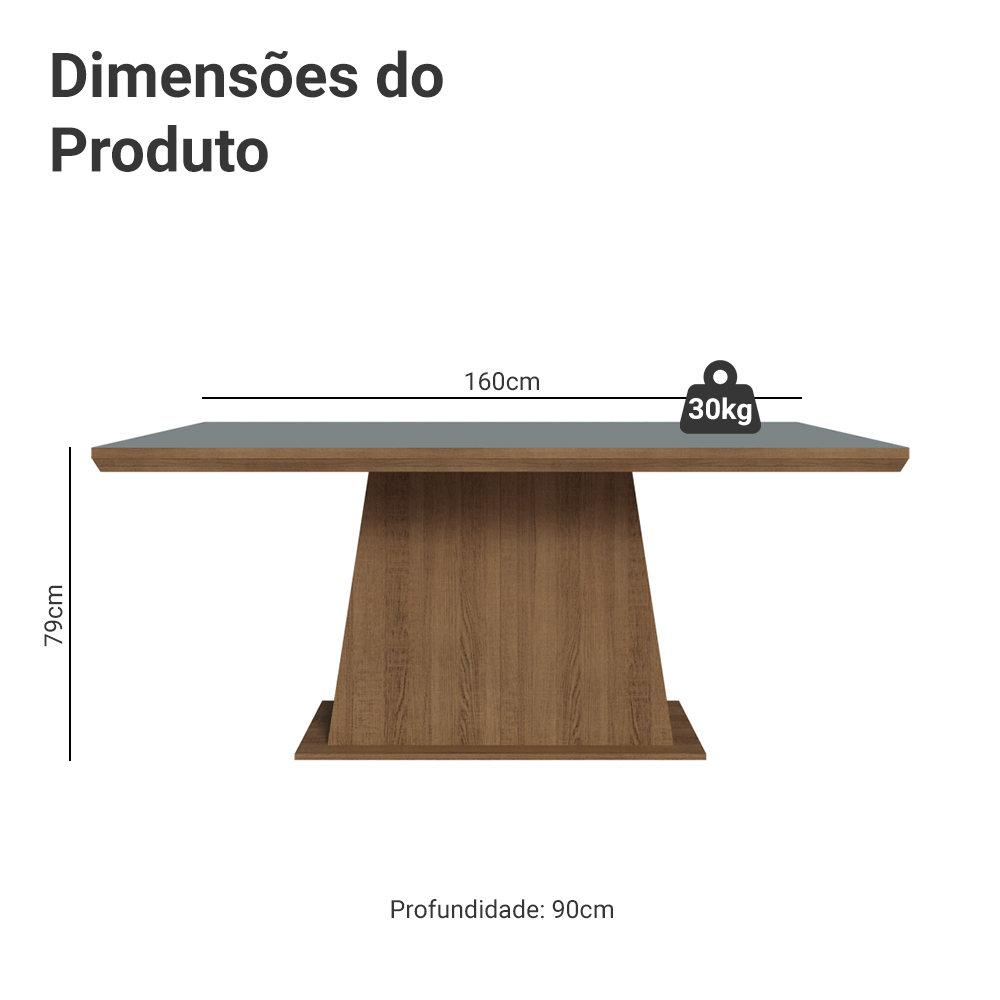 Mesa de Jantar Retangular Tampo com Moldura Rustic/Cinza 5364 Madesa
