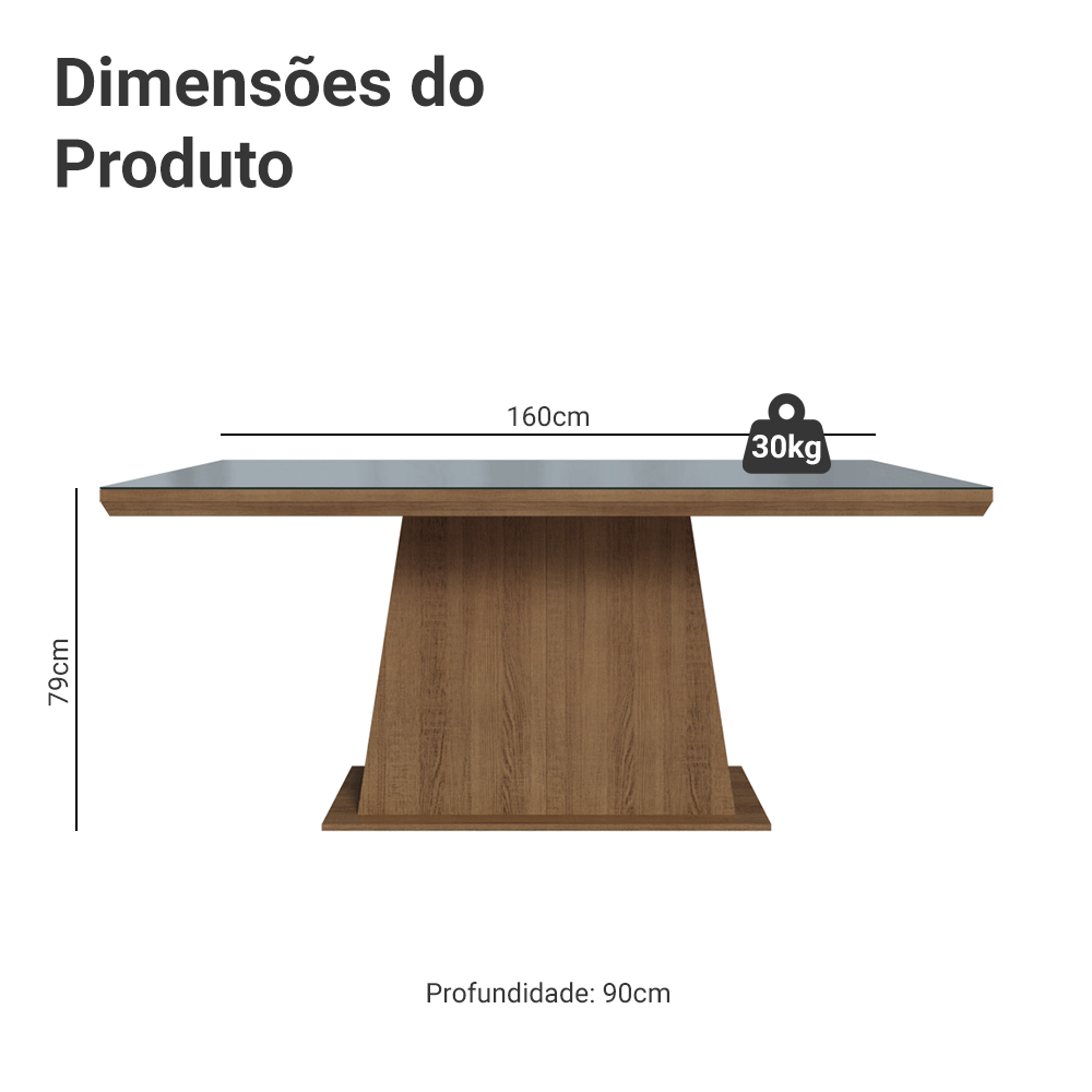 Mesa de Jantar Retangular Tampo com Moldura e Vidro Sobreposto Rustic/Cinza 5364 Madesa