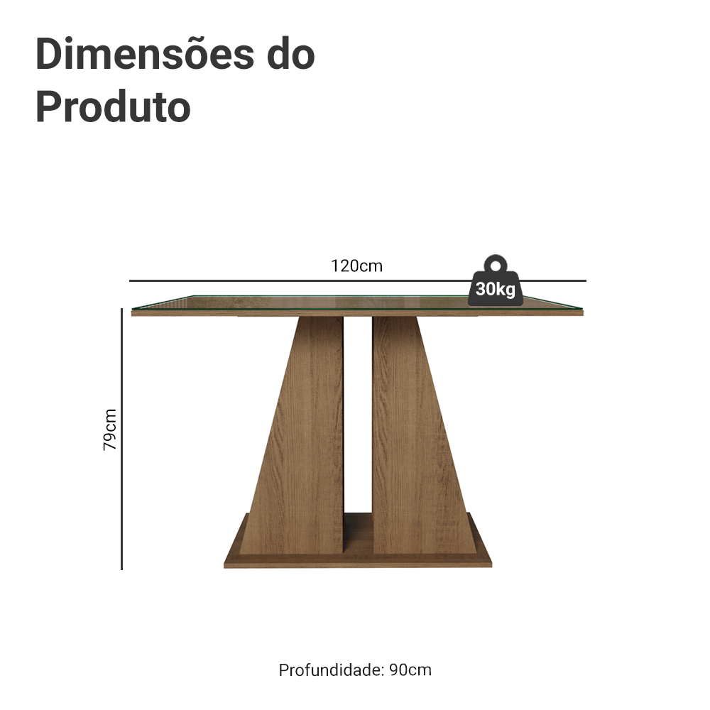 Mesa de Jantar Retangular Tampo de Vidro Rustic/Crema 5383 Madesa