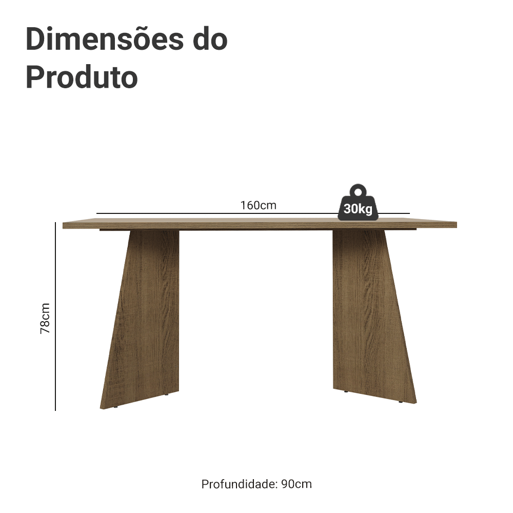 Mesa de Jantar Retangular Tampo de Madeira 5389 Rustic/Crema Madesa