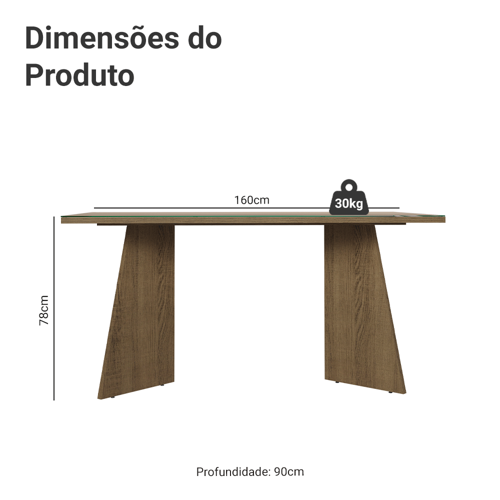 Mesa de Jantar Retangular Tampo de Vidro 5389 Rustic/Crema Madesa