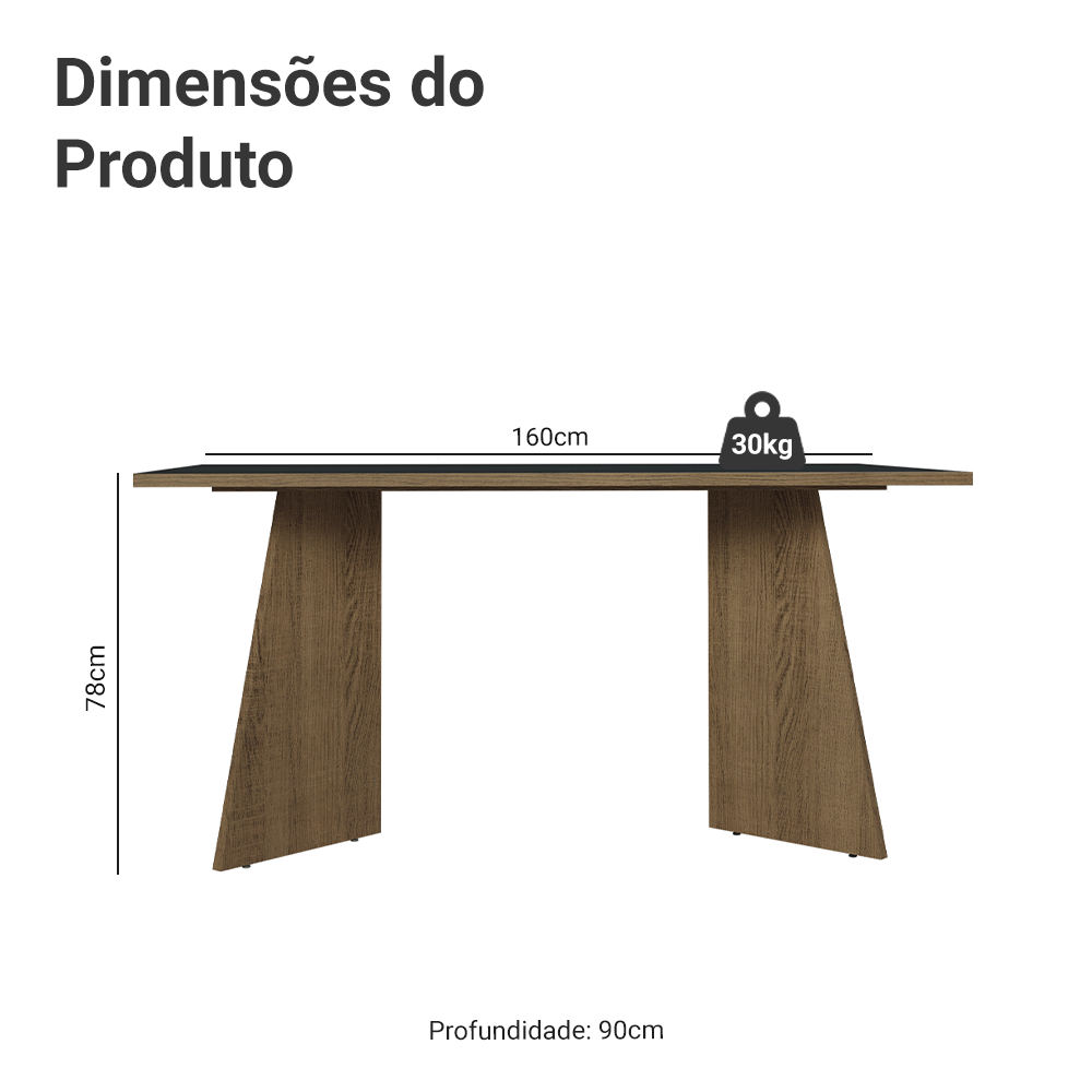 Mesa de Jantar Retangular Tampo de Madeira 5389 Rustic/Preto Madesa