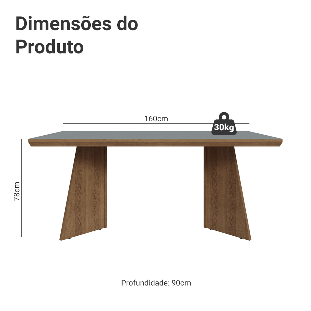 Mesa de Jantar Retangular Tampo com Moldura Rustic/Cinza 5389 Madesa