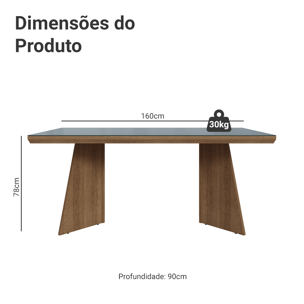 Mesa de Jantar Retangular Tampo com Moldura e Vidro Sobreposto Rustic/Cinza 5389 Madesa