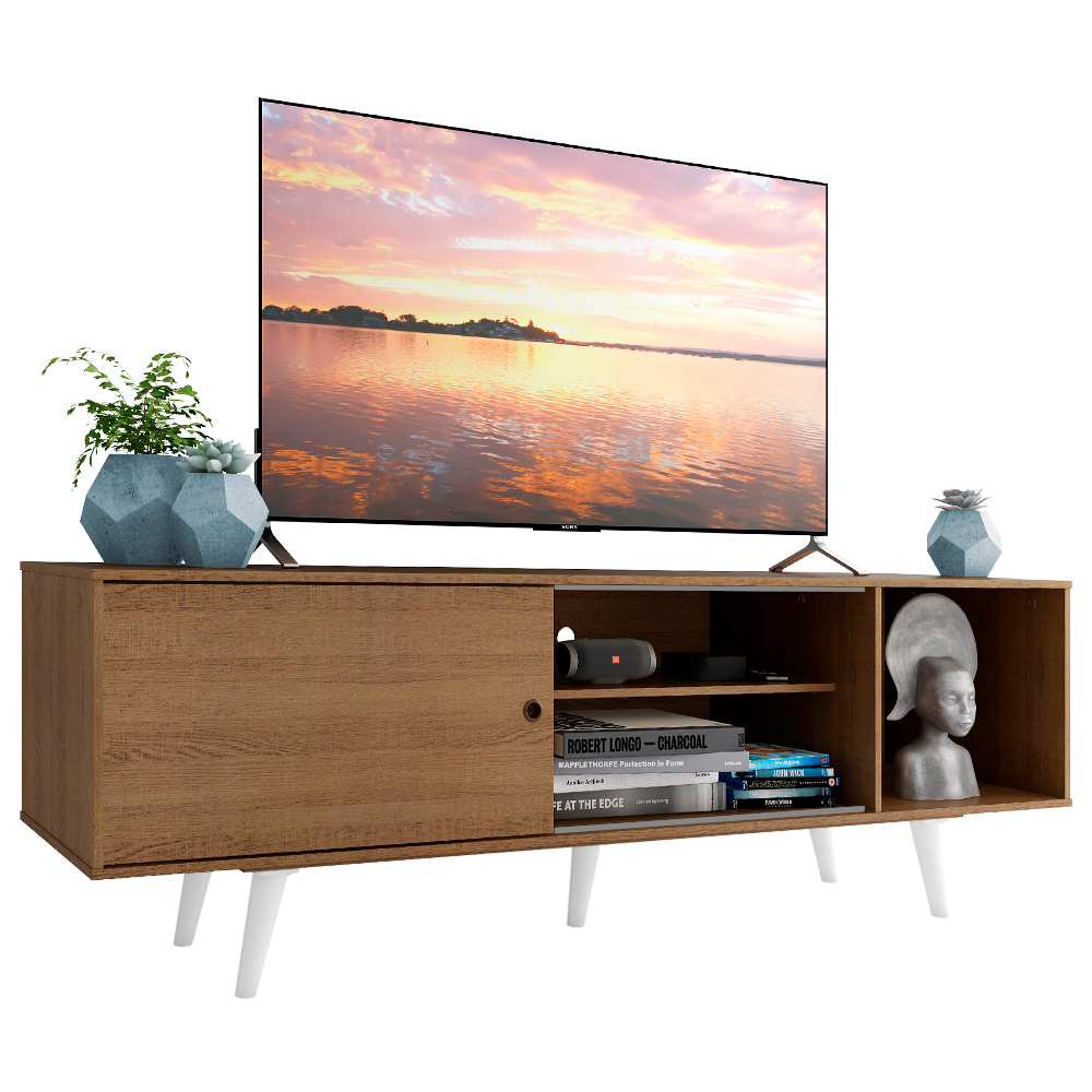 Rack Madesa Dubai para TV até 65 Polegadas com Pés Rustic/Branco 5Z09