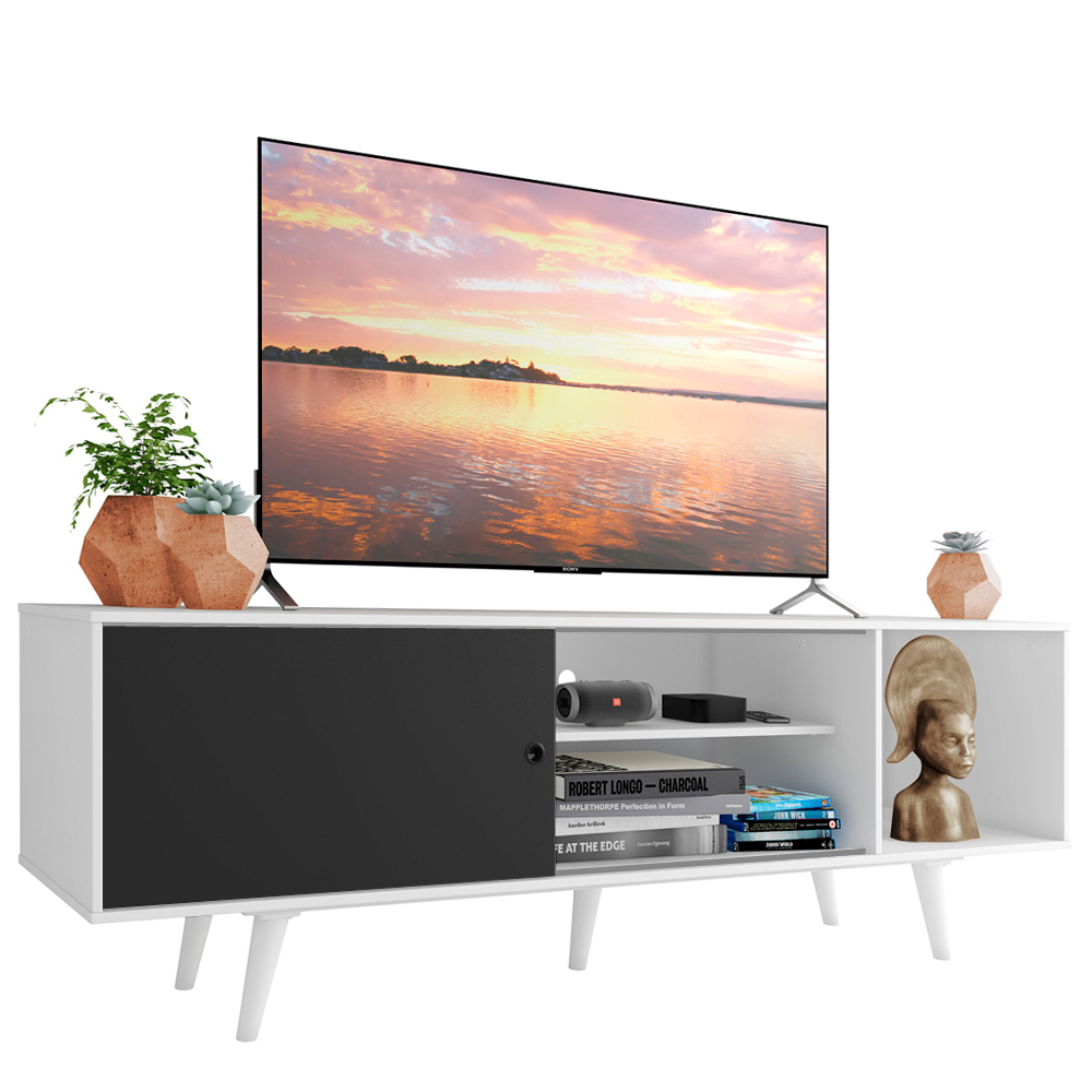 Rack Madesa Dubai para TV até 65 Polegadas com Pés Branco/Preto 7309