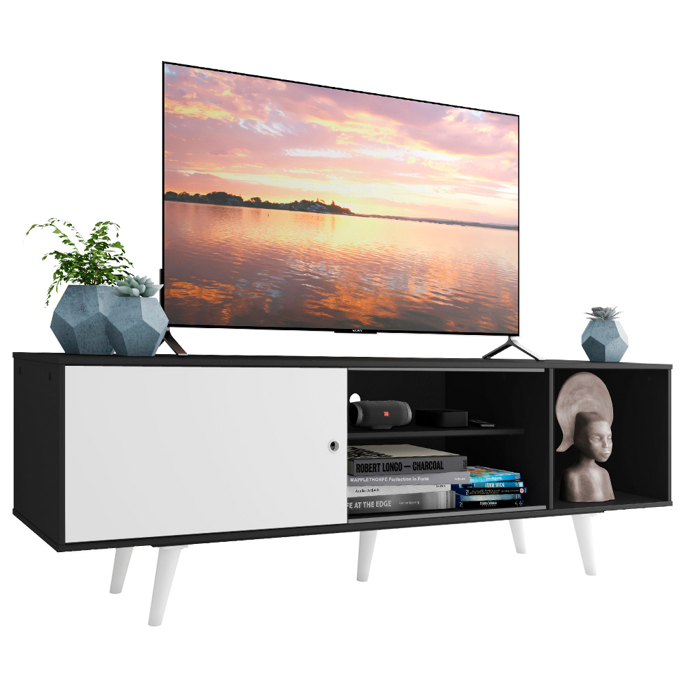 Rack Madesa Dubai para TV até 65 Polegadas com Pés Preto/Branco 7709