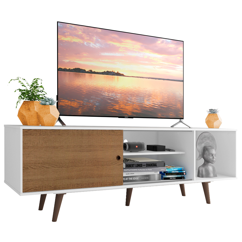 Rack Madesa Dubai para TV até 65 Polegadas com Pés Branco/Rustic 9B5Z