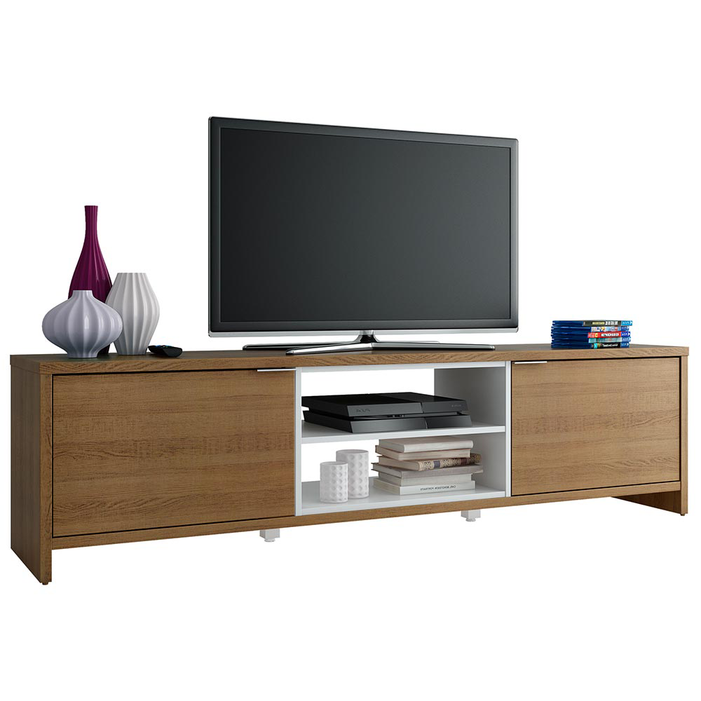 Rack para TV até 75 Polegadas Madesa Metz 180 cm 2 Portas Rustic/Branco