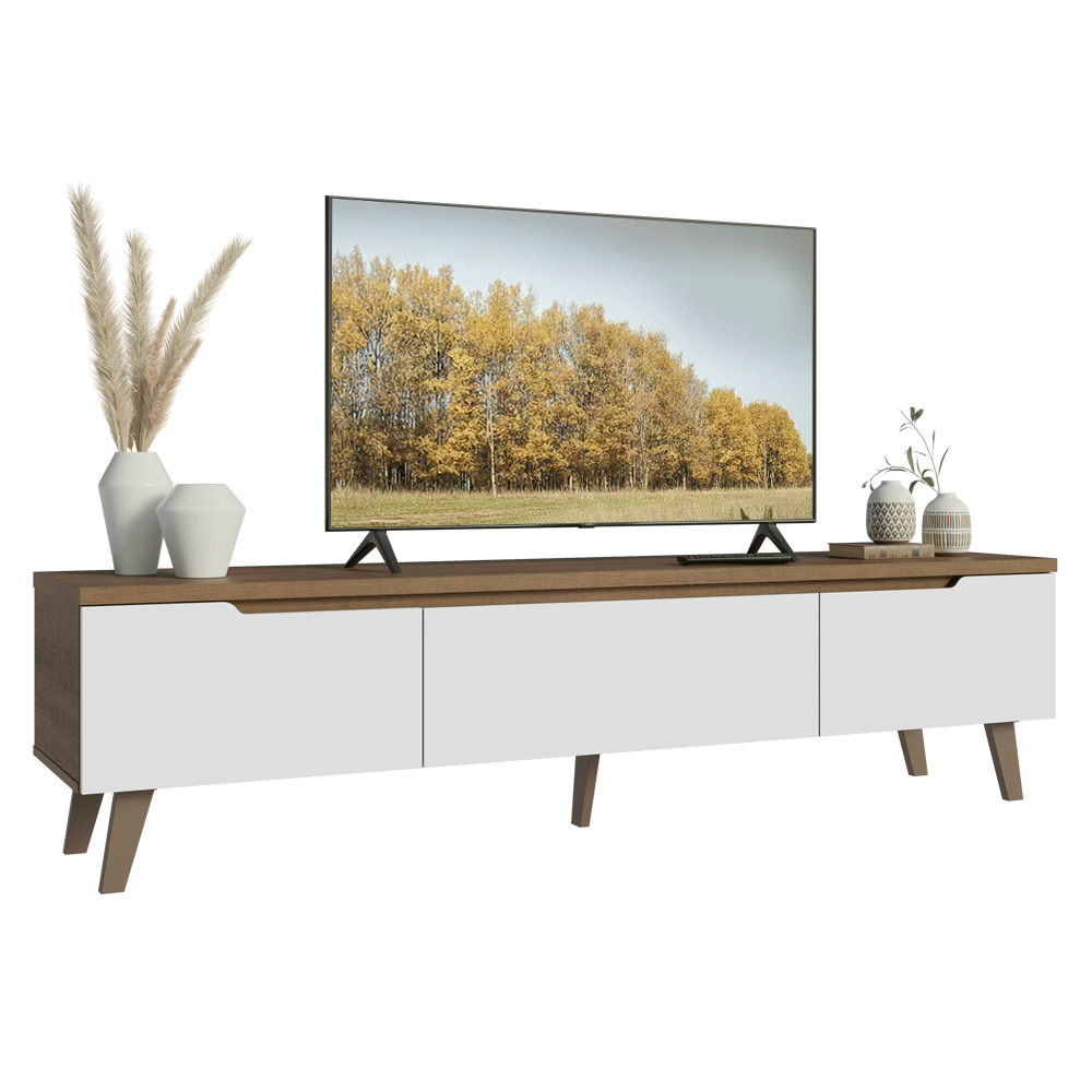 Rack para TV até 75 Polegadas 180 cm 2 Portas 1 Gaveta Rustic/Branco Dune Madesa