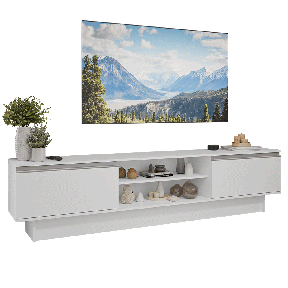 Rack para TV até 80 Polegadas 218 cm 2 Portas Branco Glamy Madesa