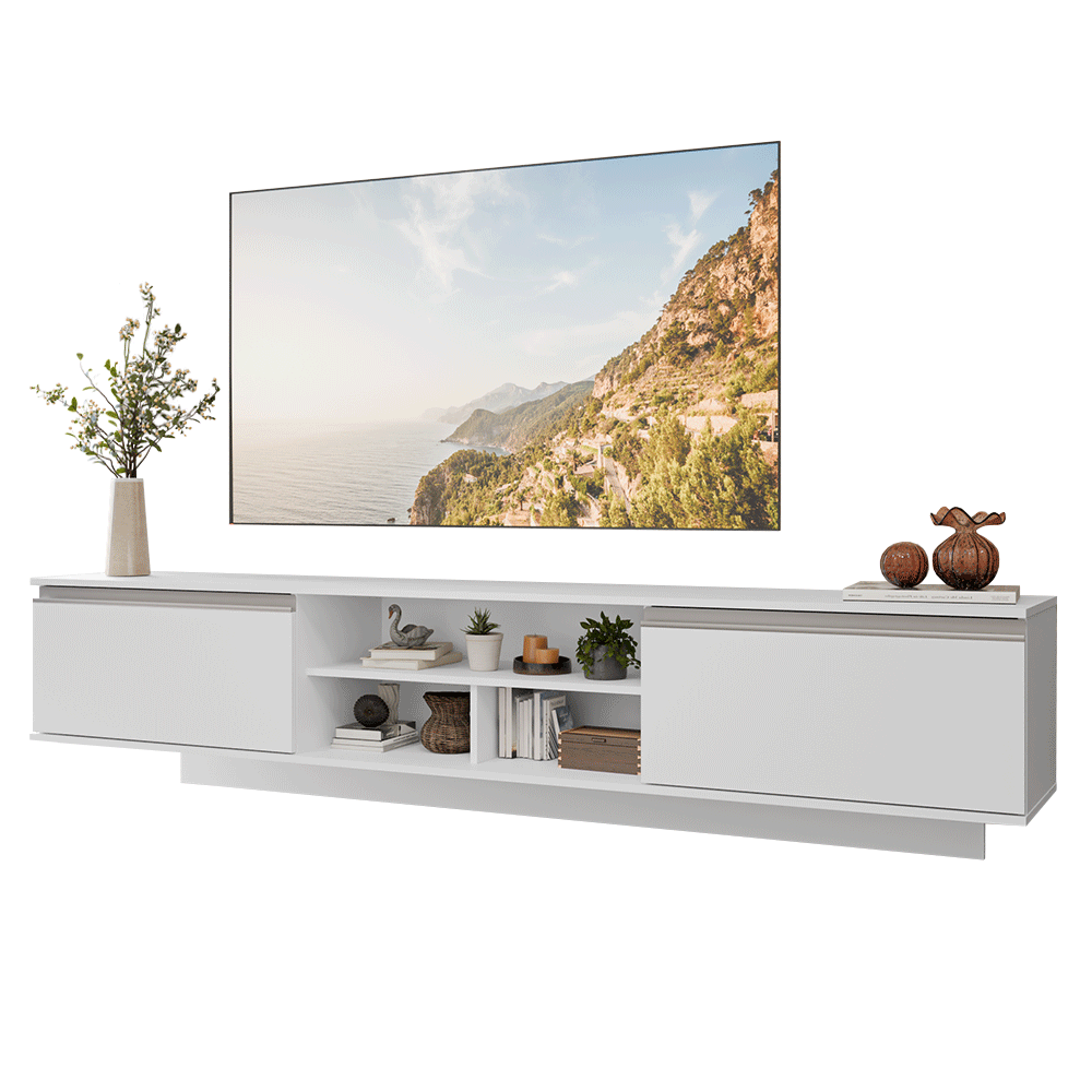 Rack Suspenso para TV até 80 Polegadas 218 cm 2 Portas Branco Glamy Madesa