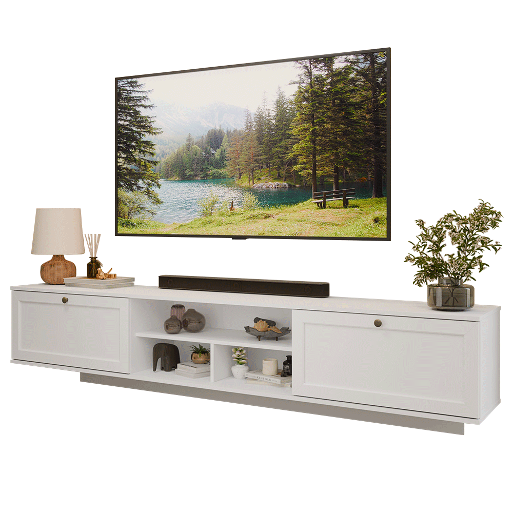 Rack Suspenso para TV até 80 Polegadas 218 cm 2 Portas Branco Vik Rack Suspenso para TV até 80 Polegadas 218 cm 2 Portas Branco Vik