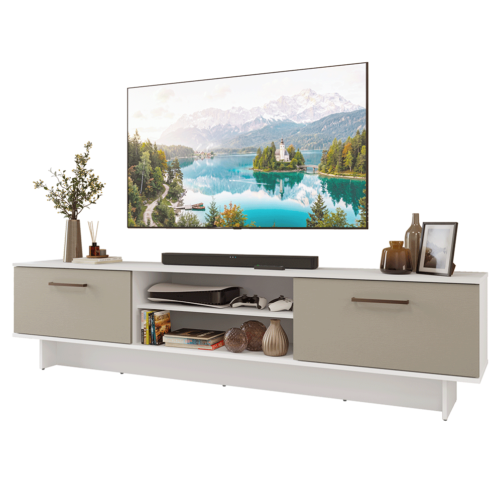 Rack para TV até 80 Polegadas 218 cm 2 Portas Branco/Crema Agata Madesa