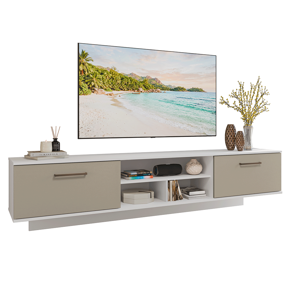 Rack Suspenso para TV até 80 Polegadas 218 cm 2 Portas Branco/Crema Agata Madesa