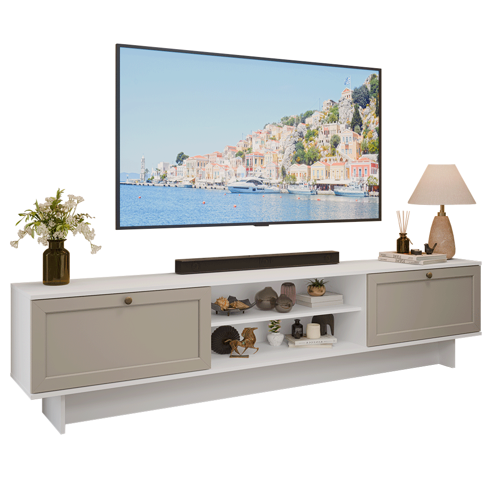 Rack para TV até 80 Polegadas 218 cm 2 Portas Branco/Crema Vik Madesa