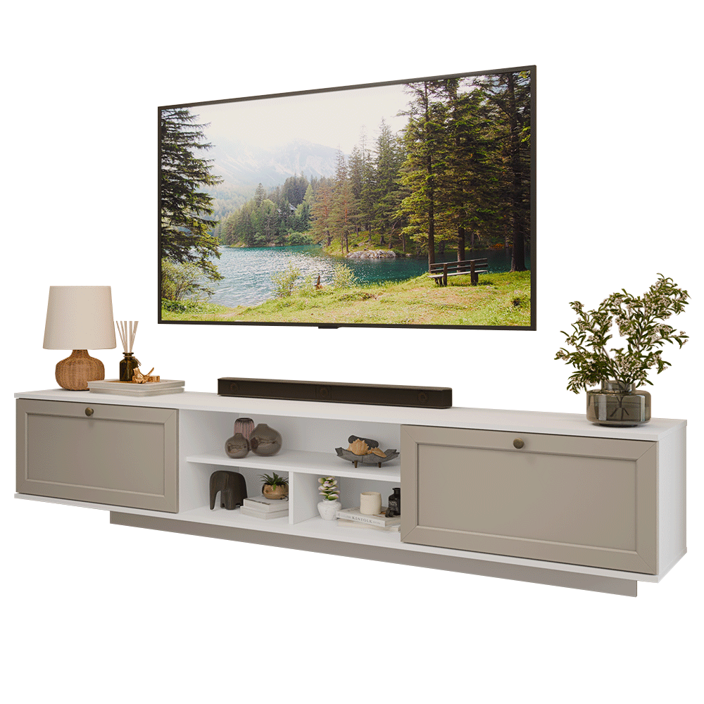 Rack Suspenso para TV até 80 Polegadas 218 cm 2 Portas Branco/Crema Vik Madesa