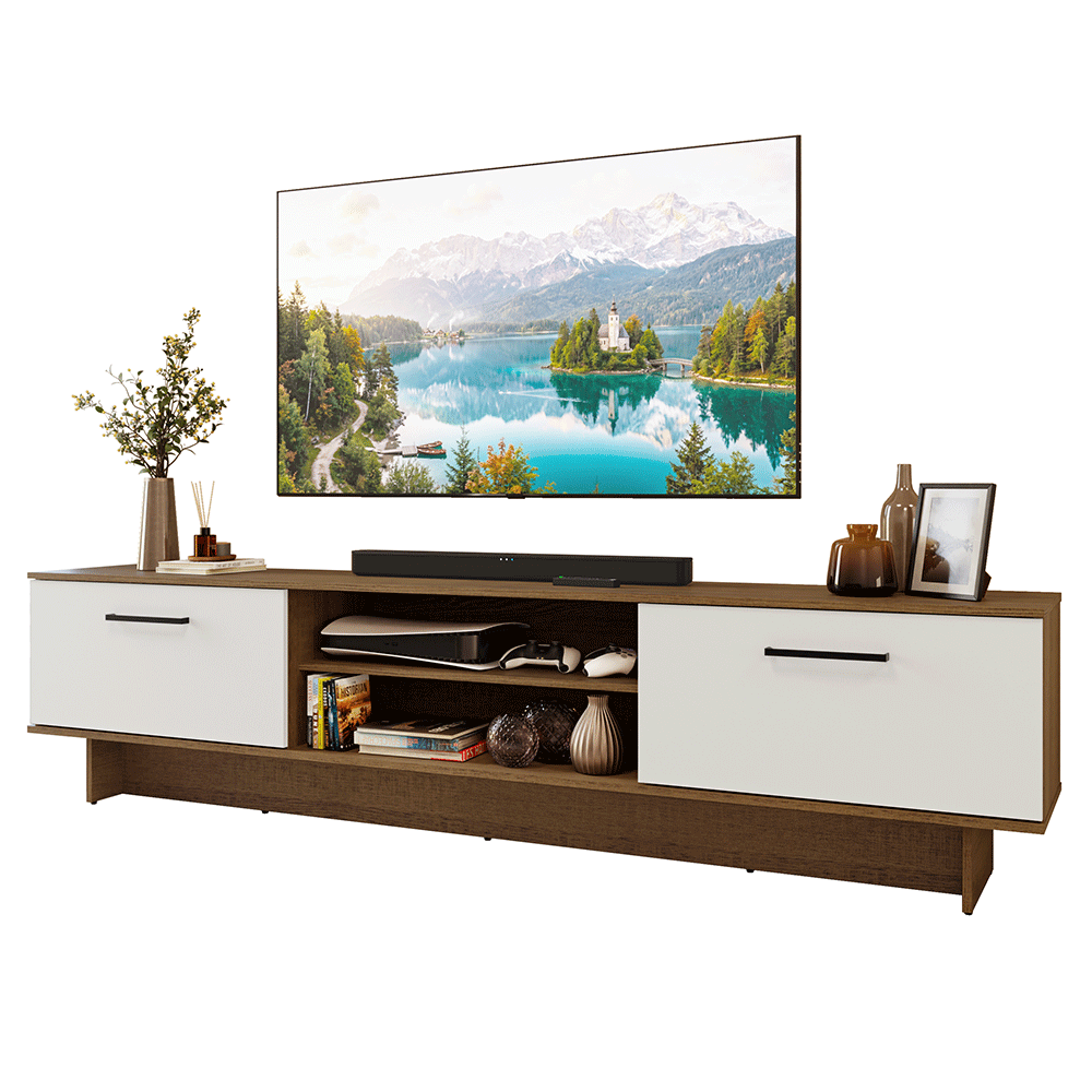 Rack para TV até 80 Polegadas 218 cm 2 Portas Rustic/Branco Agata Madesa