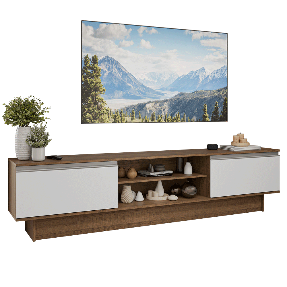 Rack para TV até 80 Polegadas 218 cm 2 Portas Rustic/Branco Glamy Madesa