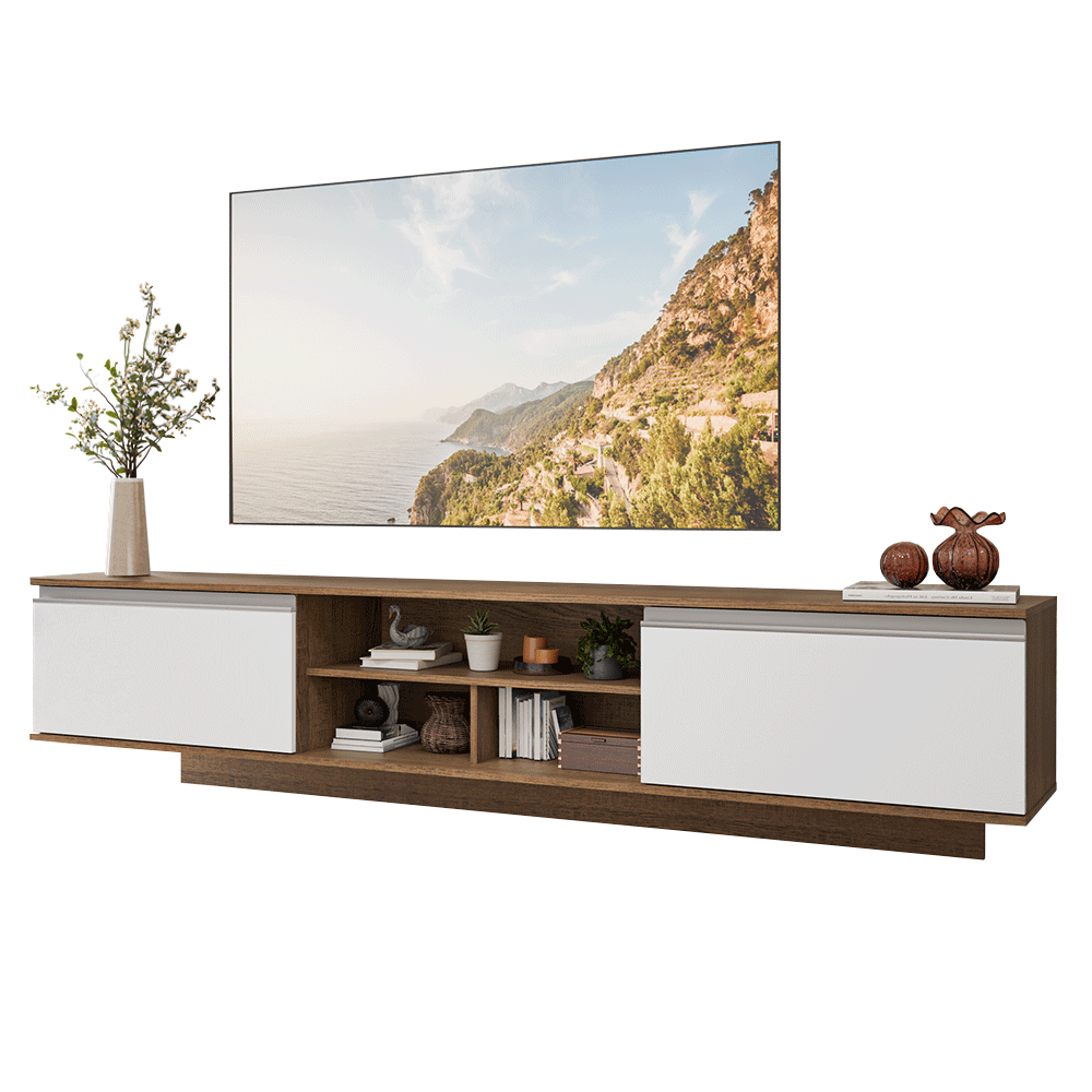 Rack Suspenso para TV até 80 Polegadas 218 cm 2 Portas Rustic/Branco Glamy Madesa